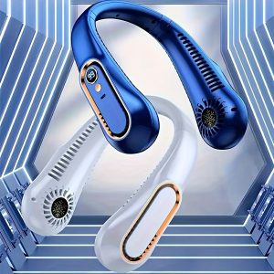 Portable USB Fan With Five Adjustable Speeds, Rechargeable For Outdoor Use, Featuring Strong Wind Power And A Foldable Design, Suitable For Hanging Around The Neck.