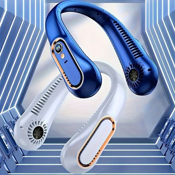 Portable USB Fan With Five Adjustable Speeds, Rechargeable For Outdoor Use, Featuring Strong Wind Power And A Foldable Design, Suitable For Hanging Around The Neck.