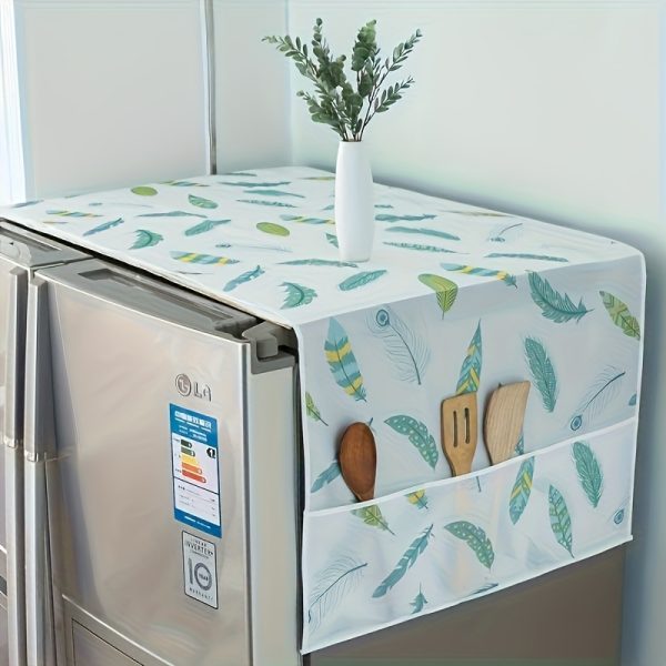 Floral Pattern Refrigerator Dust Cover with Pockets - Durable PET Fabric, 127.0cm x 50.8cm, Non-Electric, Magnesium-Free, Perfect for Modern Kitchen Organization, White Daisy Design, Kitchen Storage