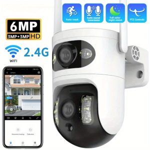 6MP Dual Lens WiFi Security Camera with AI Motion Detection, 360-Degree Panoramic View, Two-Way Audio, HD 1296p Video, Color Night Vision, Smart Alerts for Indoor/Outdoor Use - Ideal for Home, Garage, Farm, and Courtyard, Indoor Security Camera | Dual Lens Camera | Advanced Motion Detection