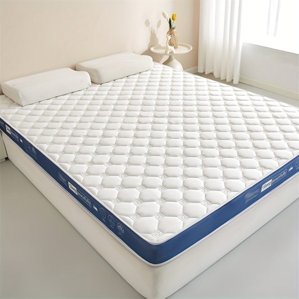 1pc Luxury Student Dorm Mattress - Orthopedic Spine Support, Soft & Firm Water Wave Design, Foldable for Easy Storage, Ideal for Home, School, and Dorm Use, Polyurethane/Polyester Blend, White with Blue Piping, Hexagonal Patterns for Enhanced Comfort, Guest Bedding | Foldable Mattress | Medium Firmness Bed, Mattress Protector Waterproof