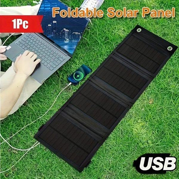 Sunant 1pc 10W Foldable Solar Panel, Black Portable Charger with USB Interface, 5V Voltage, Ideal for Camping, Travel, Fishing, Charges Phones, Power Banks, Laptops, Tablets - Outdoor Generator & Portable Power Supply - Solar & Wind Energy - Removable Solar Panel