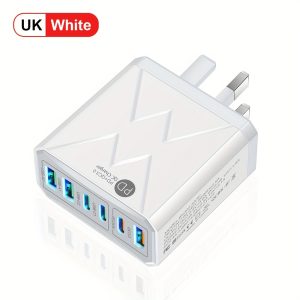 3PD + 3USB 40W Type-C Fast Charging UK Plug Charger, 6 Ports Quick Charge QC3.0 Portable Travel Charger Wall Charger, Mobile Phone Fast Charging Adapter