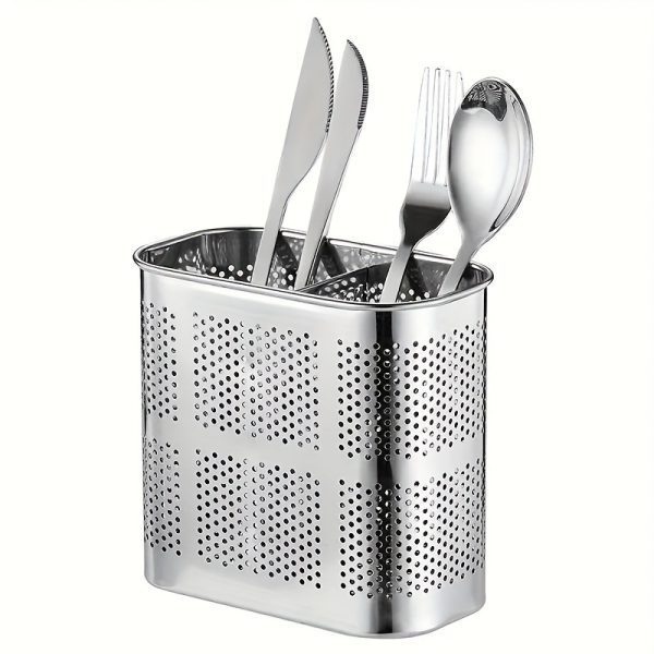 1pc Stainless Steel Double Grid Chopsticks Bucket for Kitchen with Hanging Drain Cage and Cutlery Storage Rack, Made of Aluminum Alloy