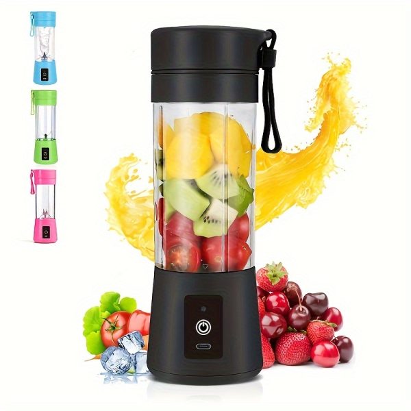 Ifeling USB Rechargeable Portable Blender - Mini Personal Smoothie Maker for Juices, Shakes & Travel Drinks, 380ml, Food-Grade PP Cup, Lithium Battery, Black with Green Accents, Blender Portable