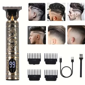 WEEME Professional Cordless Hair Clipper for Men, USB Rechargeable with Digital Display, LCD Screen & Accessories - Golden Dragon Design, Ideal Gift for Birthdays & Holidays, WEEME