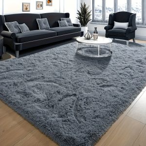 1pc, Luxurious Shaggy Area Rug, Deep Grey, Plush & Soft, Fluffy Carpet for Bedroom, Living Room, Nursery, Boys & Girls, Anti-Slip, Machine Washable, Rectangular, Polyester, High Pile, Indoor Decor for Christmas, Halloween, Hanukkah, Thanksgiving