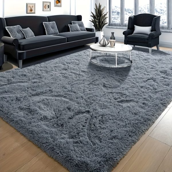 1pc, Luxurious Shaggy Area Rug, Deep Grey, Plush & Soft, Fluffy Carpet for Bedroom, Living Room, Nursery, Boys & Girls, Anti-Slip, Machine Washable, Rectangular, Polyester, High Pile, Indoor Decor for Christmas, Halloween, Hanukkah, Thanksgiving