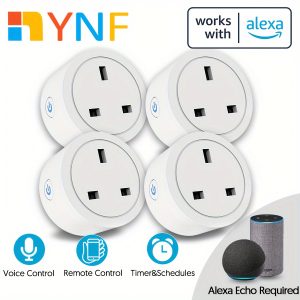 1pc YNF Smart Plug, UK Standard, Wireless, Voice & Remote Control, Timer, Scheduling, Works with Alexa Echo, No Battery, 220-240V Copper Material