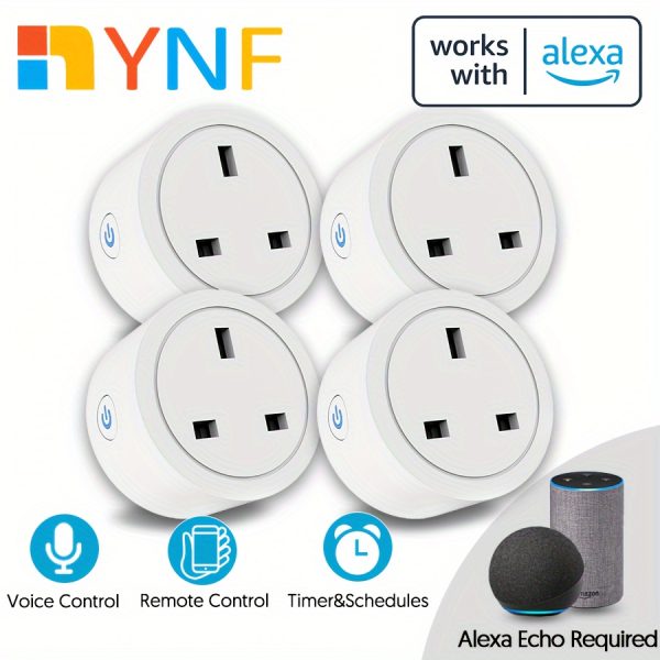 1pc YNF Smart Plug, UK Standard, Wireless, Voice & Remote Control, Timer, Scheduling, Works with Alexa Echo, No Battery, 220-240V Copper Material