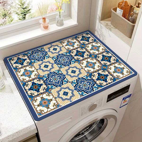 1pc Vintage Mosaic Diatomite Washing Machine Cover, 59.99cm x 50.01cm, Waterproof and Durable, Ideal for Kitchen or Laundry Room Decor