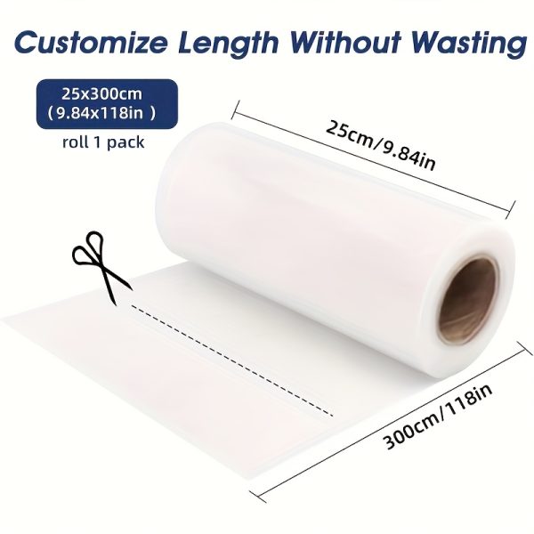 3m Vacuum Seal Roll for Extended Food Preservation – Customizable Length, 25x300cm (9.84x118.11in), Ideal for Sous Vide, Freezer Storage, and Bulk Food Saver, Retains Flavor and Quality Longer, Transparent PE+PA Material, Perfect for Home and Commercial Kitchens, Food Vacuum Sealer