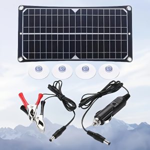 Sunant 10W Portable Flexible Solar Panel Kit - All-Black, High-Efficiency with DC Cable & Crocodile Clip Cables for Cars, RVs, Yachts - Perfect for Camping, Picnics, Hunting