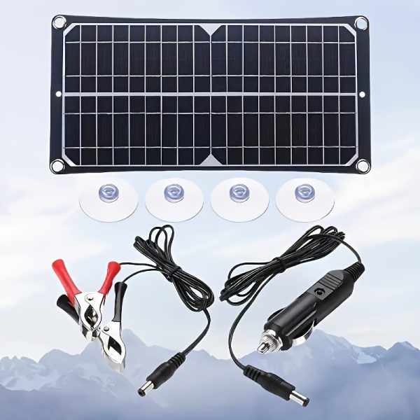 Sunant 10W Portable Flexible Solar Panel Kit - All-Black, High-Efficiency with DC Cable & Crocodile Clip Cables for Cars, RVs, Yachts - Perfect for Camping, Picnics, Hunting