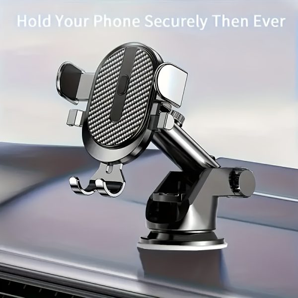 Dashboard Suction Cup Car Phone Holder - Multi-Function, Telescopic & Rotating with Auto Lock Feature for Secure Navigation