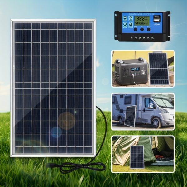 1pc 10W Polycrystalline Solar Panel Kit with DC 18V, 60A/80A/100A Controller, USB 5V Solar Charger for Power Banks, Camping, Hiking, Vehicles, Boats, Phones, Street Lighting, Surveillance, Pet Shelters - Solar Charging, Removable Photovoltaic Module, No Battery Included