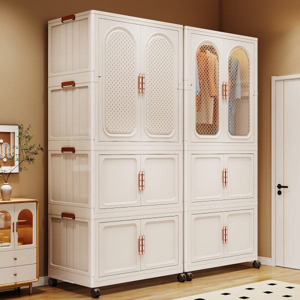 [1pc Portable Stackable Storage Trunk] Stackable Plastic Storage Trunks with Magnetic Closure, Rectangle Multipurpose Portable Wardrobe Organizer, Non-Waterproof, Under 3.2 Cubic Feet Capacity, Less Than 68.58 cm High, with Easy Assembly, for Bedroom, Closet, Laundry Room
