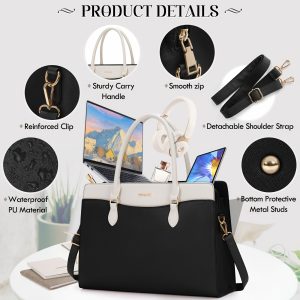 NUBILY Laptop Bags for Women, White Black Dark Green Dark Brown, 39.62 cm, Waterproof, Tsa-compliant, Polyester Lining, with Professional Business Office Work Bag Laptop Briefcase, for Women Travel