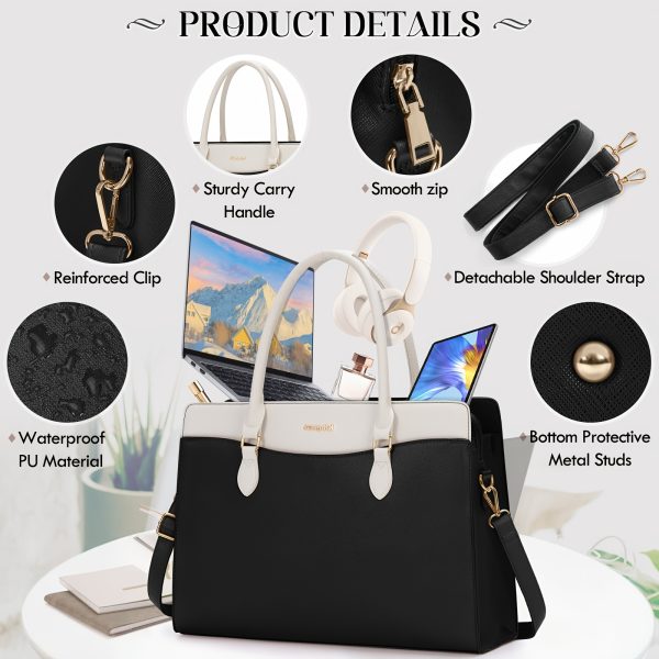 NUBILY Laptop Bags for Women, White Black Dark Green Dark Brown, 39.62 cm, Waterproof, Tsa-compliant, Polyester Lining, with Professional Business Office Work Bag Laptop Briefcase, for Women Travel