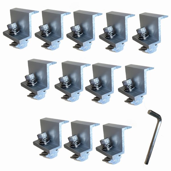 12pcs Solar End Clamp with L Shaped Hex Key Wrench, Aluminum Solar Panel Bracket PV Mounting Bracket Solar Panel Z Clips for Mounting Solar Panels (30mm And 35mm)