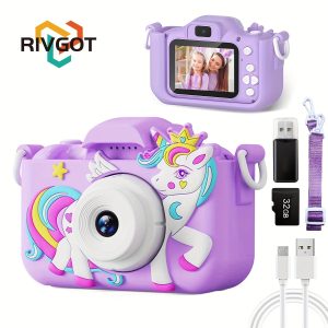 RIVGOT Kids Selfie Camera, Portable, Rechargeable, Digital Video Camera with Front and Rear Cameras, 32G SD Card and Card Reader, for 3-12 Years Old Boys and Girls, with USB Charging Lithium Battery-Polymer, for Back to School and Birthday Gift