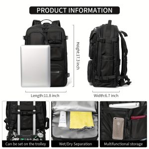 Extra Large Men's Backpack - Heavy Duty, Flight-Approved Travel & Business Bag with Laptop Compartment, Spacious College Bookbag, Durable Nylon Material, Black