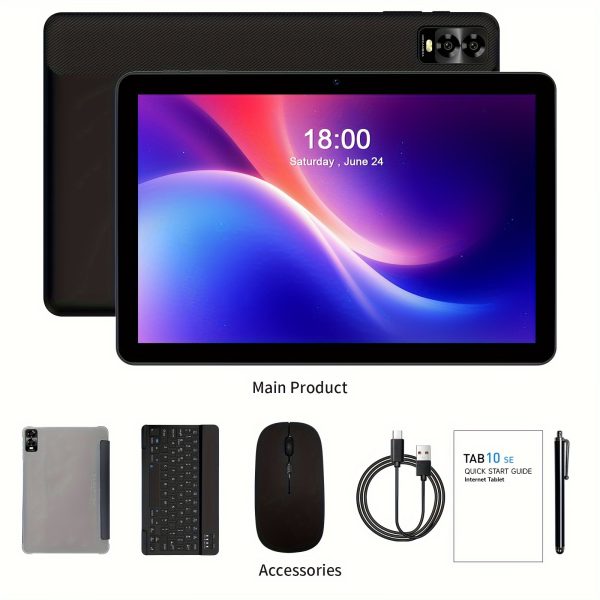 10.1-Inch Android 14 Operating System Tablet, a 2-In-1 Device with Keyboard, Mouse, Protective Case, Stylus, 32GB ROM + 8GB (3GB + 5GB Expandable) RAM, Supports 1TB Expansion, Dual Cameras, Octa-Core CPU A523, 6000Mah Battery, 1280*800 IPS HD Display, Tab, Wifi, Tablet.