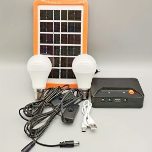 3W photovoltaic panel with 3-meter cable and a charging conversion box, 2 9W low-voltage ball bulbs with 3-meter for Switch cable. Can be used to charge mobile phones, suitable for lighting during power outages and emergency mobile phone charging, suitable for home lighting, outdoor lighting, and camping lighting, etc