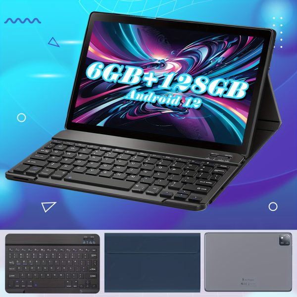 25.65 cm Full HD IPS Screen 1920*1200 MT8183 Quad-Core,6GB RAM+128GB ROM,1TB Expansion, Camera 8MP+13MP, 7000mAh Battery, Android 12 Tablet 2-in-1 Tablet With Keyboard, Protective Case, Stand, OTG