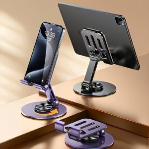 360-Degree Rotating Metal Phone and Tablet Stand, Compatibility, Non-Slip Base, Metal, Universal Compatibility