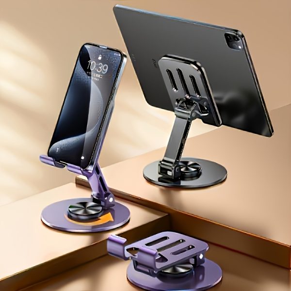 360-Degree Rotating Metal Phone and Tablet Stand, Compatibility, Non-Slip Base, Metal, Universal Compatibility
