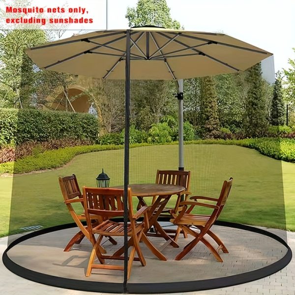 1pc Courtyard Umbrella Net Cover, 3.05meter Patio Umbrella Anti-mosquito Nets With Double Zipper Door, Adjustable Top Drawstring, Outdoor Garden Table Umbrella Net Cover