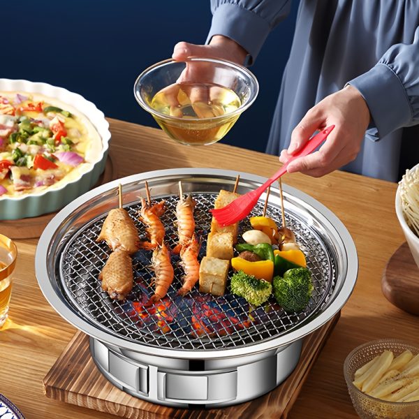 1pc Stainless Steel Portable BBQ Grill - Non-Stick, Round Charcoal Stove for Outdoor Camping & Kitchen Use, Perfect for Grilling Meats, Vegetables, and More, Kitchen Bbq Stove | Portable Charcoal Grill | Stainless Steel Grill