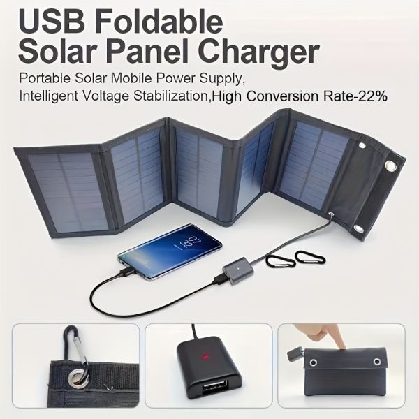 1pc 25W Monocrystalline Silicon Solar Charger, Portable Foldable Panel with Voltage Stabilizer, High-Efficiency 22% Conversion, USB Power Supply for Outdoor Multi-Device Charging