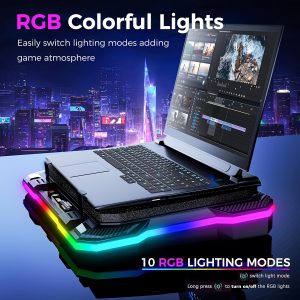 Gaming Laptop Cooling Pad with 13.97cm RGB External Fan, USB Powered, 8 Adjustable Stands, 2 USB Ports, Phone Holder, Compatible with 39.62-49.02cm Laptops, Operating Voltage ≤36V