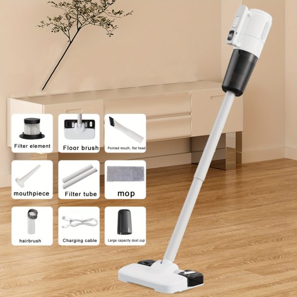 Cordless Vacuum and Mop Combo, 5-in-1 Handheld Stick Vacuum Cleaner with LED Display, 90° Rotating Brush Head, 2000mAh Lithium Battery, 8.5KPa Suction, 45dB Quiet Operation, Cartridge Filter, USB/Battery Powered, for Home Deep Cleaning