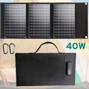 Foldable Solar Panel Charger 40W with USB & Type-C Ports for Portable Power Stations, Generators, Laptops, iPhone, iPad - Ideal for Outdoor Camping, RV Travel & More - Durable Solar Charging System