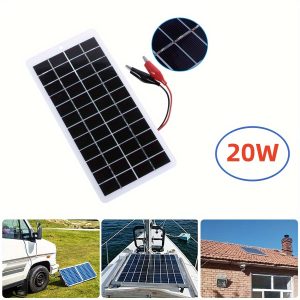 20W Portable Solar Panel Charger - 12V, 415mAh, High-Efficiency Polycrystalline Silicon, with Clips for Outdoor, Garden, RV & Boat Battery Charging