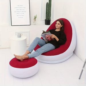 Inflatable Sofa and Stool Set, Portable Air Lounge Chair with Footrest, Multipurpose PVC, Easy Clean, No Electricity Needed, Compact Foldable Design for Indoor & Outdoor Use, Includes Inflation Pump