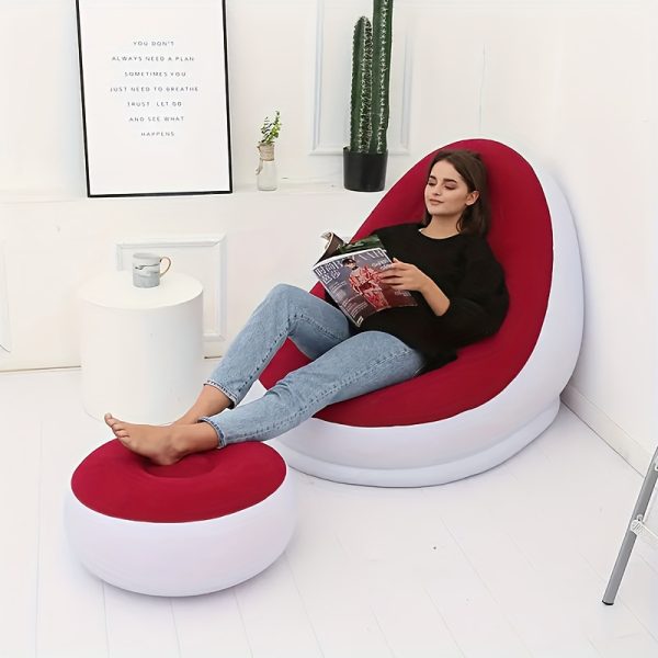 Inflatable Sofa and Stool Set, Portable Air Lounge Chair with Footrest, Multipurpose PVC, Easy Clean, No Electricity Needed, Compact Foldable Design for Indoor & Outdoor Use, Includes Inflation Pump