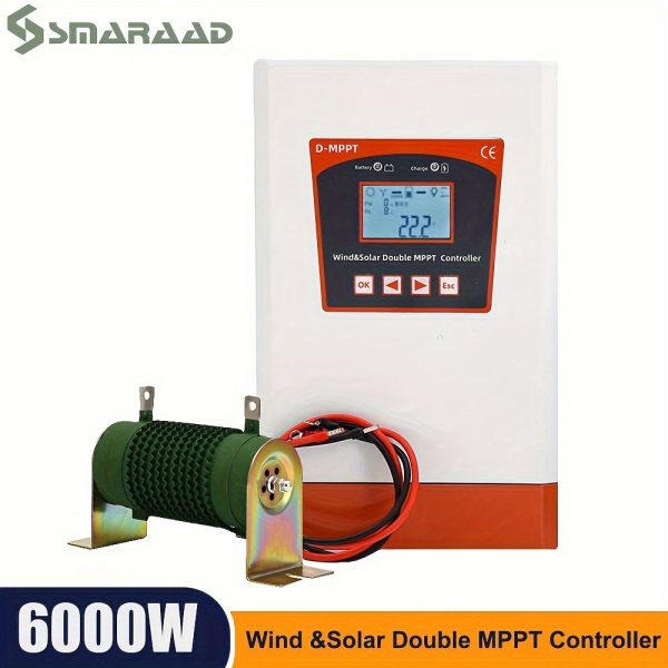 Smaraad Renewable 6000W Dual MPPT Wind Solar Hybrid Charge Controller for Home Wind Turbine Power System, Hard-Wired Energy Regulator for Solar Panels, Compatible with 12V 24V and 24V 48V Systems, High Efficiency & Low Voltage Operation