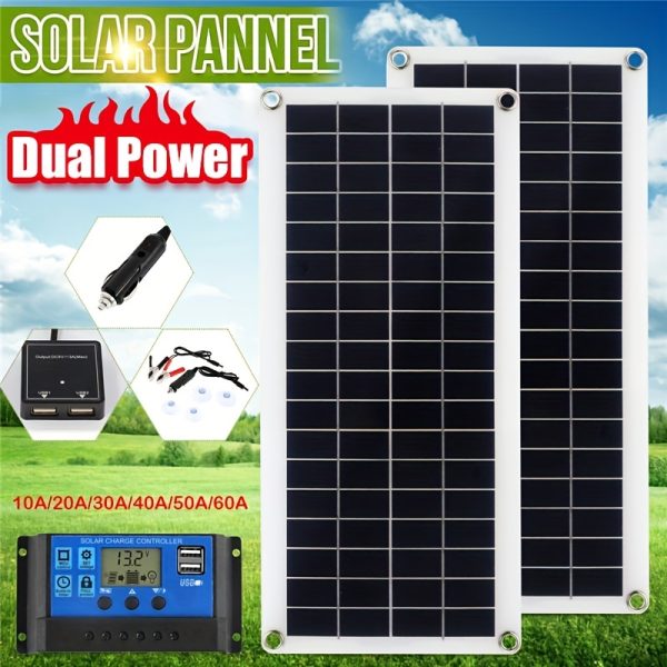1pc, Solar Panel Kit 12V-18V Charge Battery With 30A 60A Controller Module 2 USB Port Cell Battery Power Bank For Phone RV Car