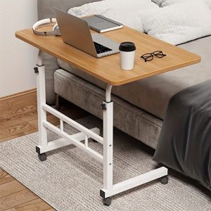 Adjustable Rolling C-Shaped Desk with Wheels - Mobile Wooden Laptop Stand, ≥68.58cm Height, No Assembly Required, Ideal for Bedside Use with Storage Shelf, Home Office Furniture|Sleek Cshaped Design|Adjustable Height Desk, Desk & Drawer Organizer for Home Storage