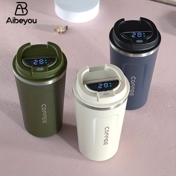 AIBEYOU 1pc 17oz Insulated Coffee Pot Smart Temperature Display Coffee Mug 304 Stainless Steel Insulated Thermal Insulation Mug Outdoor Sports Mug Car Portable Travel Mug Suitable for Driving Camping Birthday Gift Thermos Mug