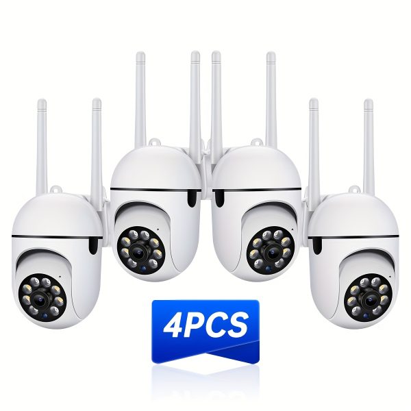 4-Pack APP Compatible 1080P HD Wifi Security Camera, PTZ with Two-Way Audio, LED Night Vision, Motion Detection Alarm, Wall Mount, Indoor/Outdoor Use, Non-Waterproof, 2MP Color, USB Power Supply