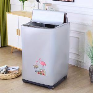 Fit Automatic Washing Machine Dust Cover with Vibrant Pink Flamingo & Floral Design, Waterproof & Sun-Protected Polyester Fabric, Fits 9-10kg Capacity, Easy Open Lid Access for Clean Maintenance