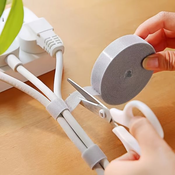 Reusable Self-Adhesive Cable Organizer Ties - Gray Fabric Wire Management Straps for Desk, Home, and Office Use - Cuttable Design for Customizable Cable Organization, Cord Holder