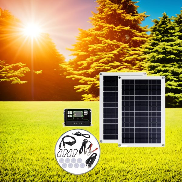 Sunant 2X50W Yard Home Most Suitable Solar Panel with 60A Controller, Support USB and DC Line Charging Solar Charger, Charger for Car, Yacht, RV, Mobile Phone.