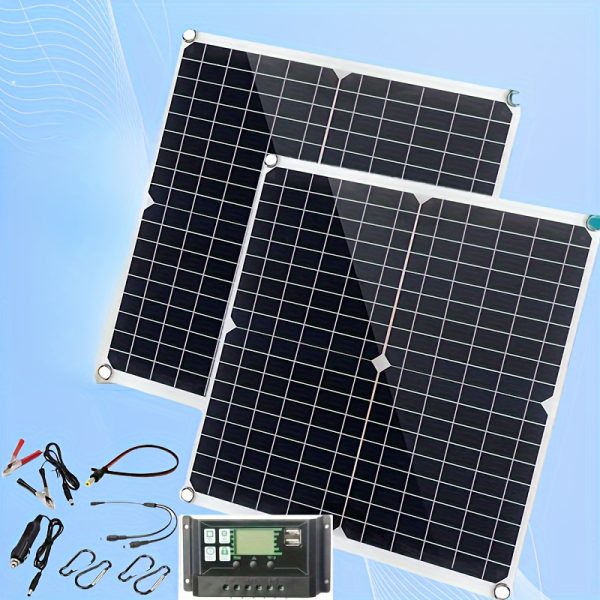 2pcs Monocrystalline Flexible Solar Panel, 40W Dual 12V/5V Solar Charging Panels with Controller, Removable Photovoltaic Module, Magnetic Material