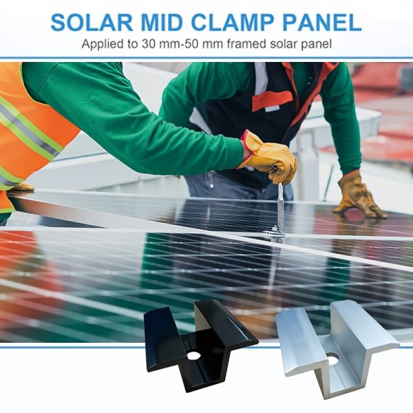 10/20pcs Solar Panel Middle Clip, Solar Panel Bracket Middle Fixing, Aluminum Alloy Photovoltaic Installation Accessories, Solar Panel Middle Clip, Solar Panel Accessory Middle Clip, Middle Clip, Suitable for Metal Roof, Tin Roof, Plate Roof and Any Other Flat Roof Roof Installation Middle Clip Black/Silvery
